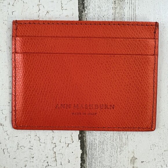 Ann Mashburn Orange Leather Cardholder Wallet Made In Italy - Picture 1 of 8